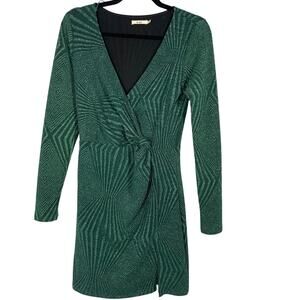 Mi Ami, Size Small, Green & Black Geometric Bodycon Dress, Party, Sparkly, EUC